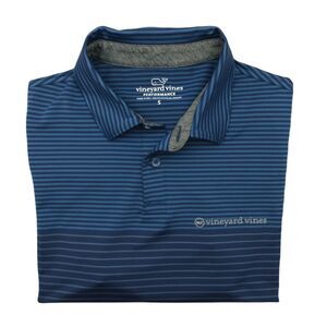 Vineyard Vines Polo Shirt Men Small Blue Performance Stripe Stretch Tech Emerson